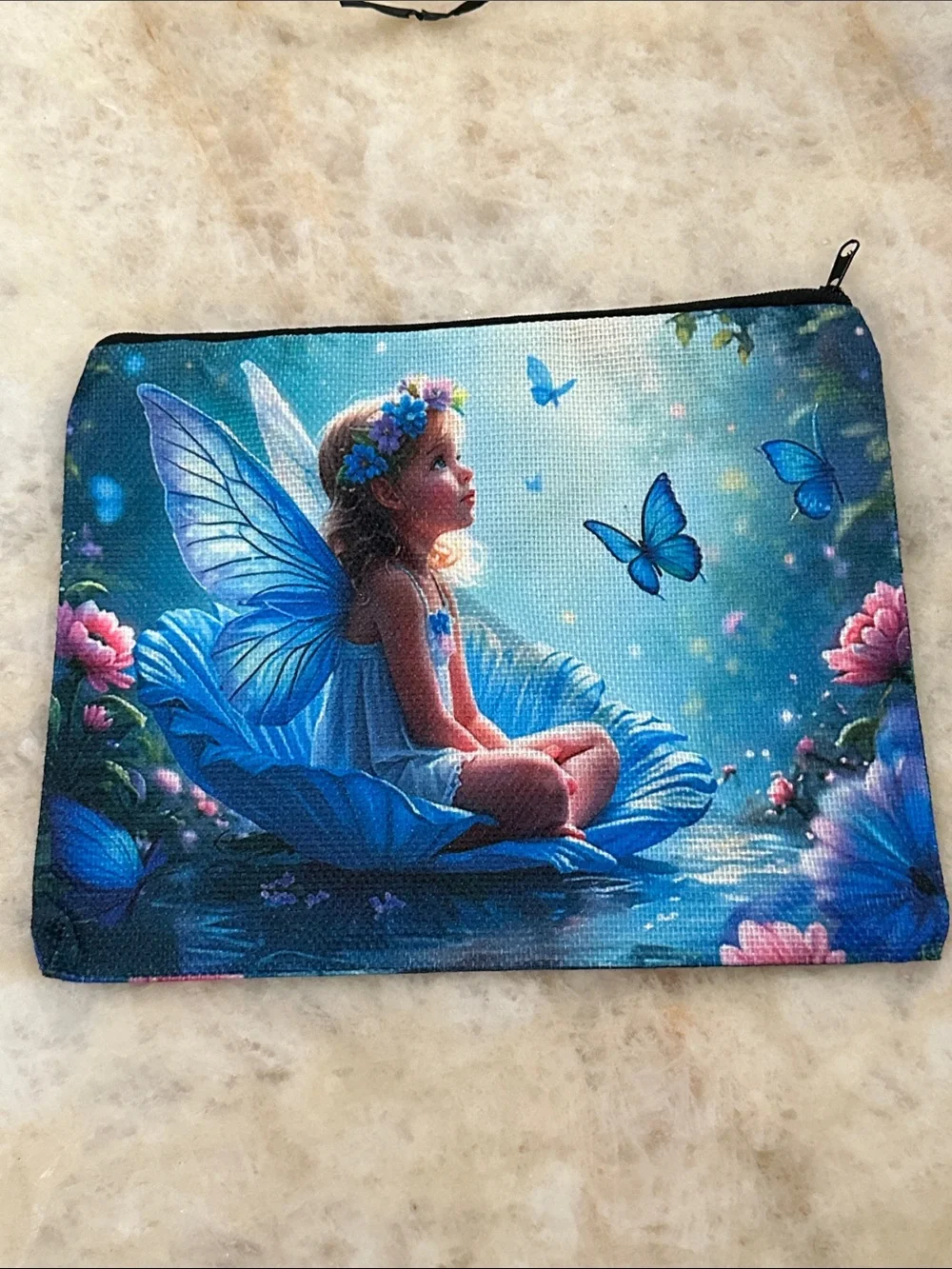 Blue Fairy-Themed Zip Pouch